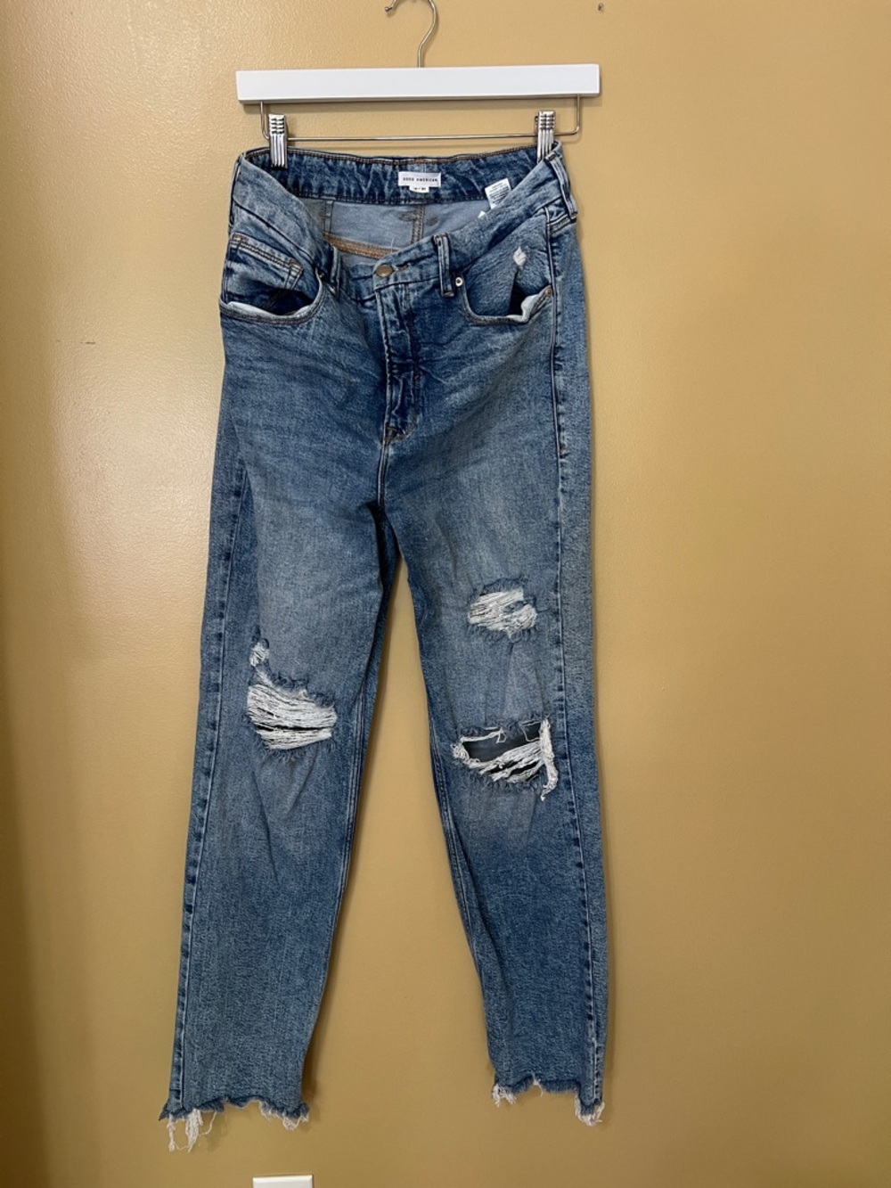 Good American Distressed Light Blue High-Rise Denim Jeans